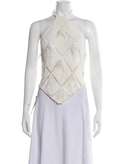 Pre-owned Twinset Halterneck Sleeveless Top In White