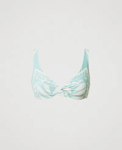 Twinset Haut De Maillot De Bain À Armatures Avec Imprimé Foulard In Blue