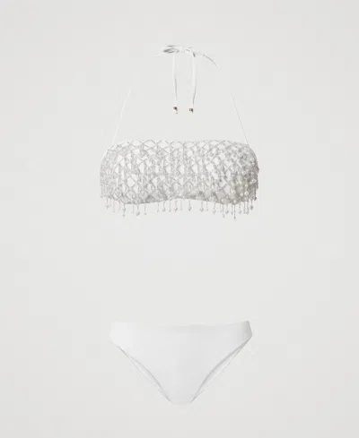 Twinset Haut De Maillot De Bain Bandeau Avec Broderie Et Slip Brésilien In Multi