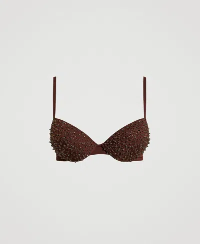 Twinset Haut De Maillot De Bain Push-up Avec Broderie In Brown