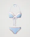 Twinset Haut De Maillot De Bain Push-up Et Slip Brésilien Avec Broderie In Blue