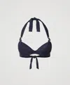 Twinset Haut De Maillot De Bain Push-up Jacquard Avec Anneaux In Blue