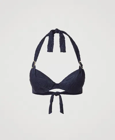 Twinset Haut De Maillot De Bain Push-up Jacquard Avec Anneaux In Blue