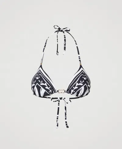 Twinset Haut De Maillot De Bain Triangle Avec Imprimé Foulard In Blue