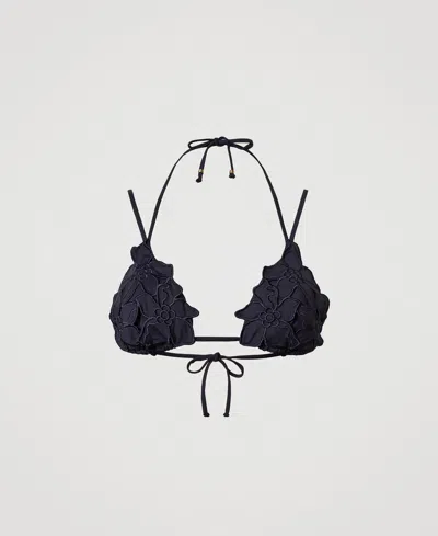 Twinset Haut De Maillot De Bain Triangle Avec Patchs Floraux In Black