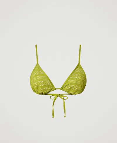 Twinset Haut De Maillot De Bain Triangle Effet Dentelle In Green