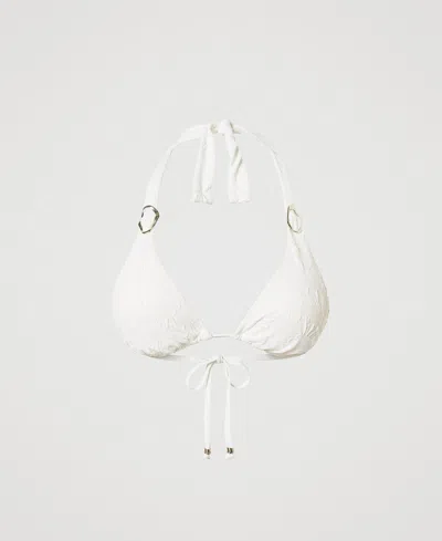 Twinset Haut De Maillot De Bain Triangle Jacquard Avec Anneaux In White