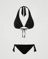 Twinset Triangle Bikini Top And Thong With Embroidery In Black
