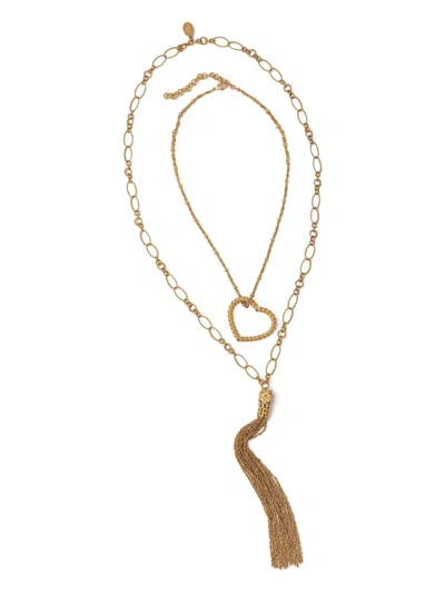 Twinset Heart-pendant Double Necklace In Gold
