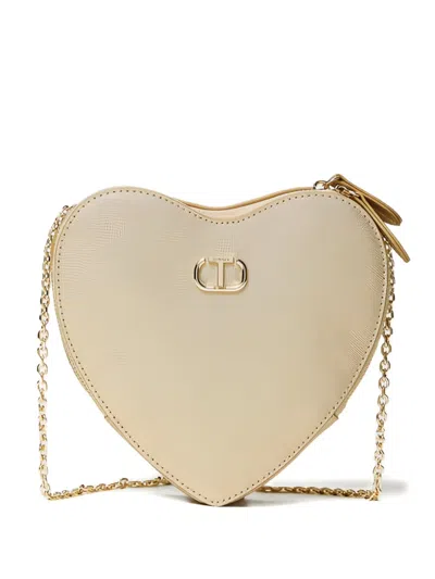 Twinset Heart-shaped Chain Mini Bag In Neutral
