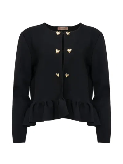 Twinset Heart-hardware Peplum Cardigan In Black