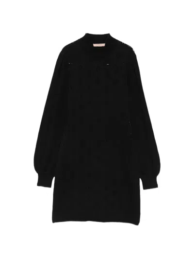 Twinset Heart-perforated Mini Dress In Black