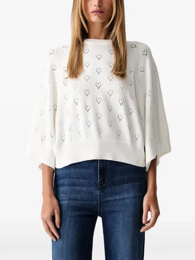 Twinset Heart-pointelle Raglan-sleeve Sweater In White