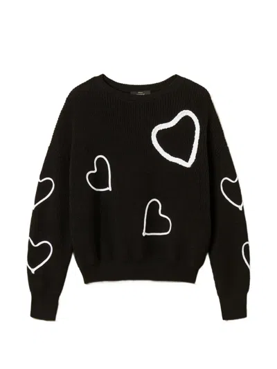 Twinset Hearts-detail Long-sleeve Sweater In Blue
