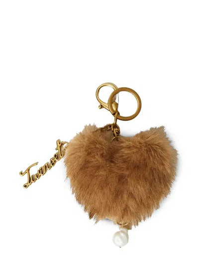 Twinset Heart-shaped Bag Charm In Brown