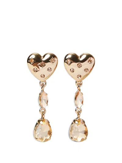 Twinset Heart-shaped Earrings With Rhinestone Pendants In White