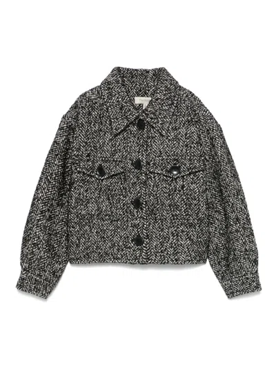Twinset Kids' Herringbone-pattern Jacket In Black