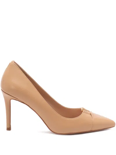 Twinset High Heeled Leather Court Shoes In Neutral