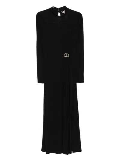 Twinset High-neck Buckle Midi Dress In Black