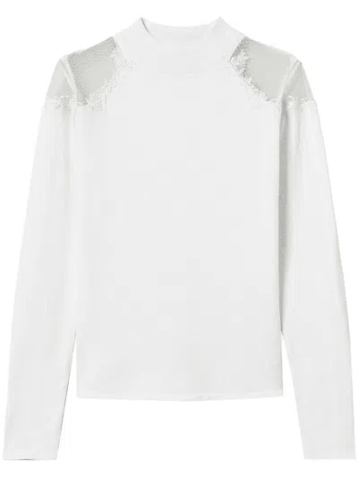 Twinset High-neck Embroidered Sweater In White