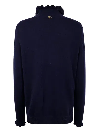 Twinset High-neck Logo-detail Sweater In Blue