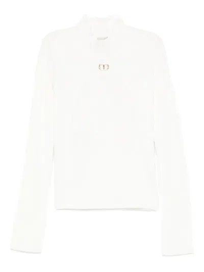 Twinset Kids' High-neck Logo-plaque Sweater In White