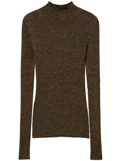 Twinset High-neck Lurex Sweater In Green