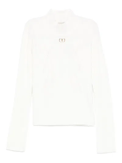 Twinset Kids' High Neck Sweater With Logo  In White
