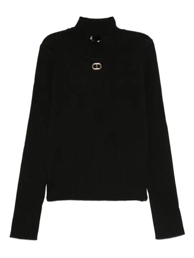 TWINSET HIGH NECK SWEATER WITH LOGO TWINSET