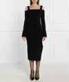 Twinset Drop-shoulder Ribbed-knit Midi Dress In Black