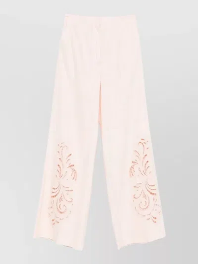Twinset High Waist Cutout Wide Leg Trousers In White