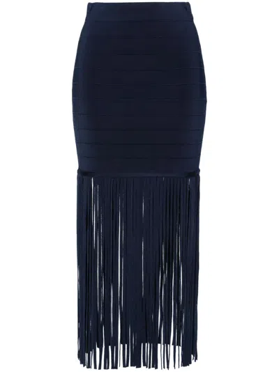 Twinset High-waist Fringed Maxi Skirt In Blue