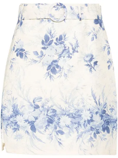 Twinset Toile De Jouy Printed Mini Skirt In Avorio E Blu