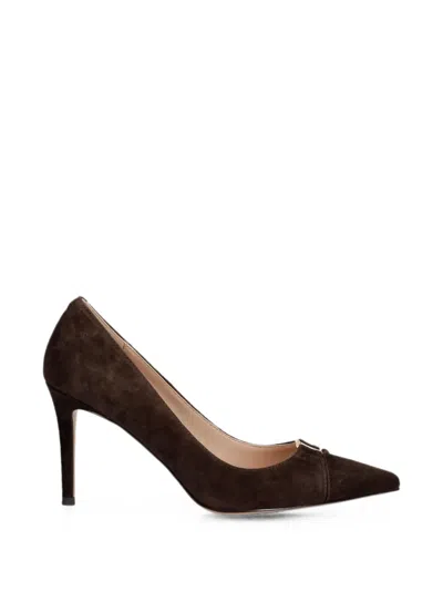 Twinset High-heeled Suede Court Shoes With Logo In Brown