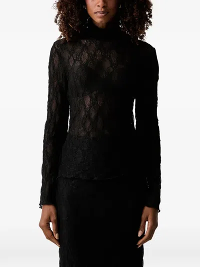 Twinset High-neck Lace-knit Top In Black