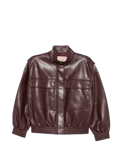 Twinset Leather Effect Bomber Jacket In Brown