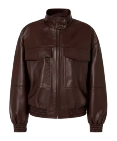 Twinset High-neck Leather Jacket In Brown