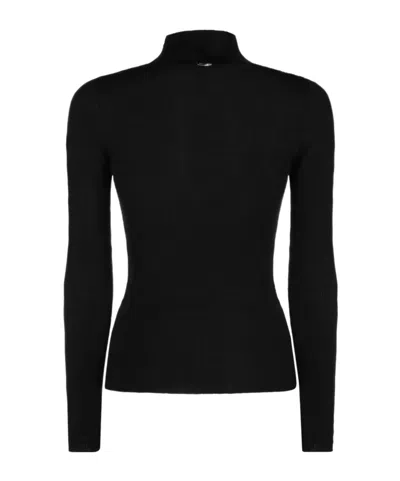 Twinset High-neck Long-sleeve Knit Sweater With Vertical Half-ribbing In Black