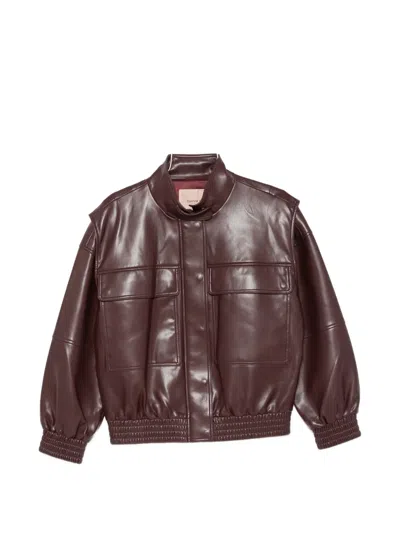 Twinset High-neck Panelled Jacket In Brown