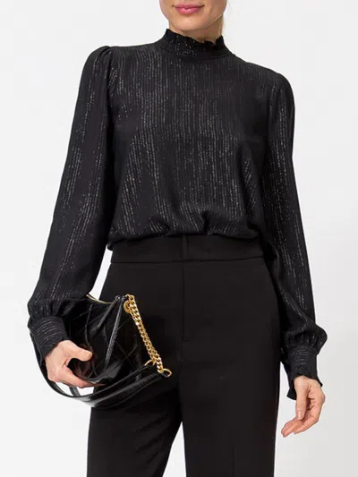 Twinset High-neck Silk Blend Blouse With Jewelled Brooch In Black