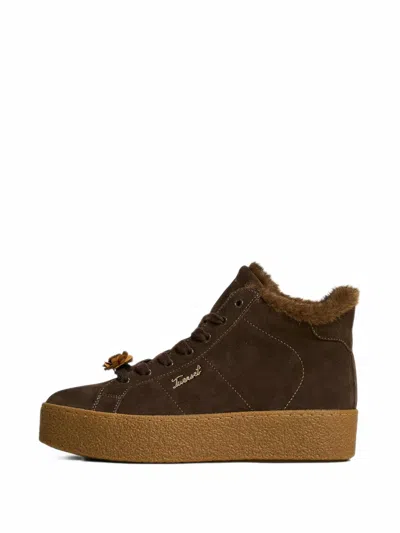 Twinset High-top Leather Trainers In Brown