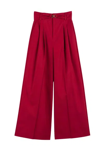 Twinset High-waist Wide-leg Pants With Pleated Front Detail In Red