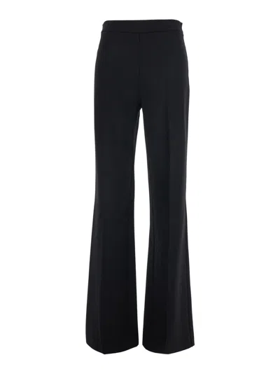 Twinset High-waist Wide-leg Trousers With Back Logo Plate In Stretch Viscose In Black