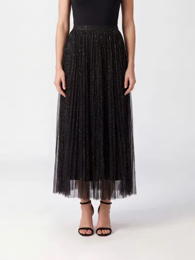 Twinset High-waisted Pleated Midi Skirt In Tulle With Side Zip Closure In Black