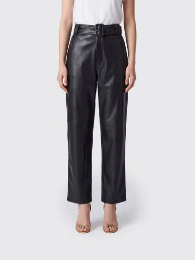 Twinset High-waisted Straight-leg Cropped Faux Leather Trousers In Black