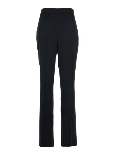 Twinset High-waisted Straight-leg Pants With Center Zip Closure And Back Logo Plate In Black