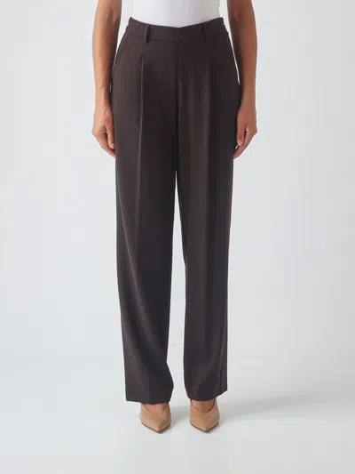 Twinset High-waisted Wide-leg Crêpe Trousers With Darts In Brown