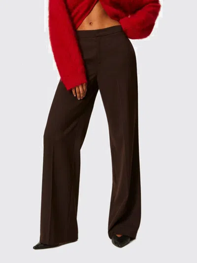 Twinset High-waisted Wide-leg Gabardine Trousers With Welt Pockets In Brown