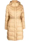Twinset Hooded Belted Puffer Coat In Neutrals