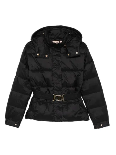 Twinset Hooded Belted Puffer Jacket In Black